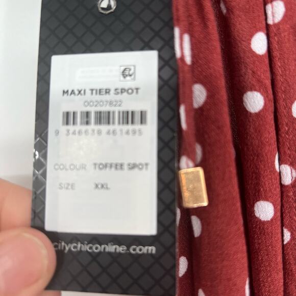 NWT City Chic Tier Spot Maxi Dress Women's Size XXL/24 Toffee Halter Neck Ruffle - Picture 9 of 10